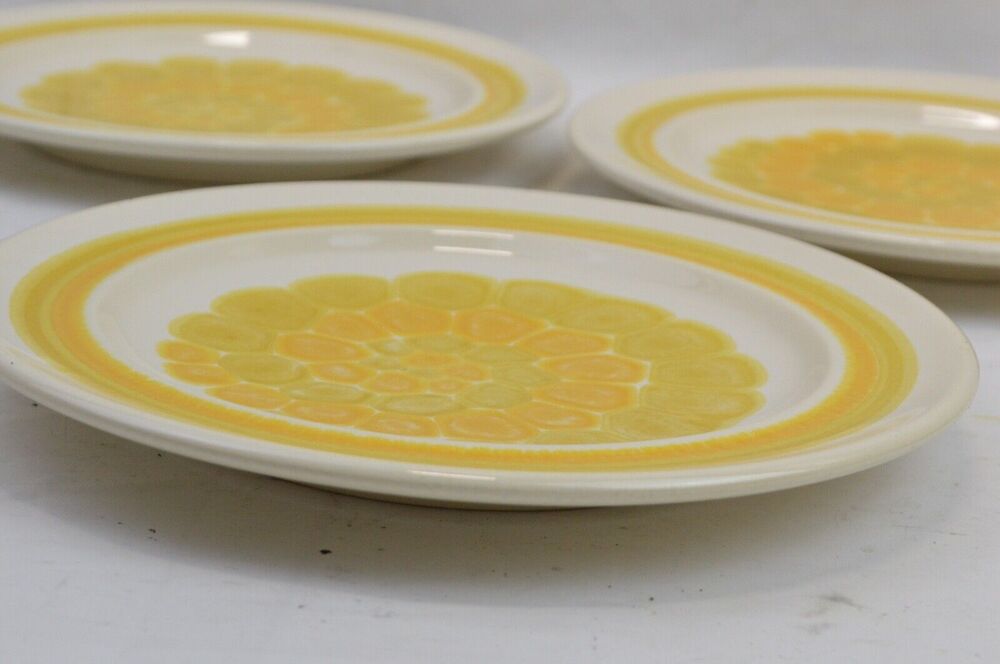 Vtg Salad Plates Franciscan Sundance Pattern Earthenware Yellow Flower Set 8''